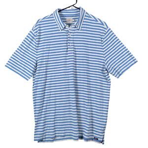 Faherty Mens Shirt Cloud Blue Striped Polo Short Sleeve Pima Blend Stretch L